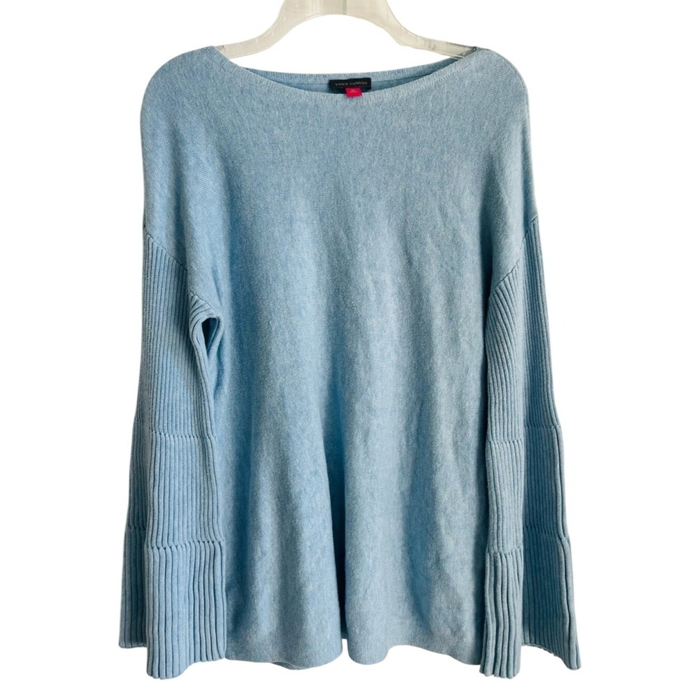 Vince Camuto Sweater Ribbed Bell Sleeves Womens Medium Light Blue Cotton Modal